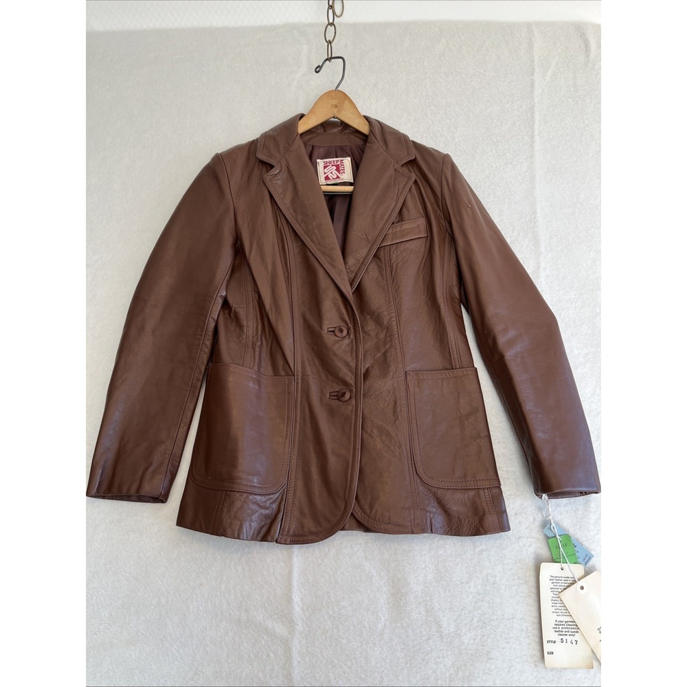 Sheep Mates Vtg Leather Jacket Woman's Brown Size 10 Original Logo And Tag‎